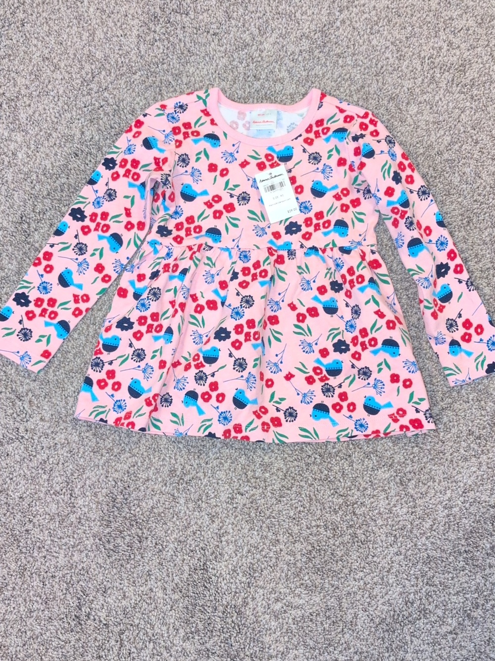 HA Pink Floral & Bird Long Sleeve Toddler Dress/Tunic - Picture 2 of 5